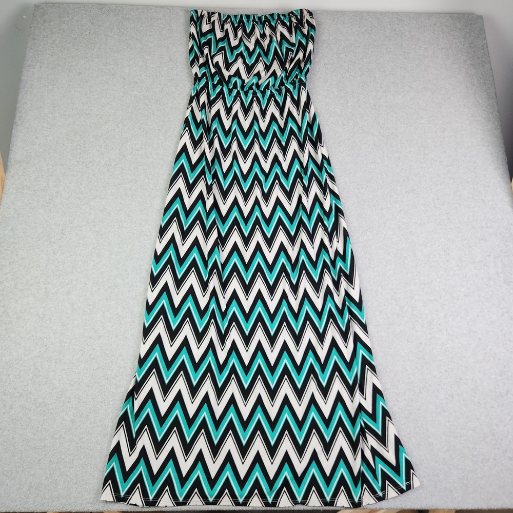 5th‎ & Love Maxi Dress Womens Medium Multicolor Chevron Strapless Boho Stretch